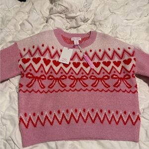 Paris Hilton Pink and Red Heart Pattern Sweater
